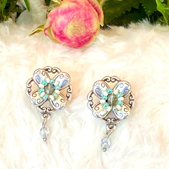 ⭐️SOLD⭐️Brighton ARIEL FLOWER blue pink crystal beads Flower bracelet earrings - Picture 8 of 16